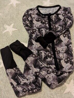 The Twisted Lily Plague Doctor Black & Gray Floral Print 2T Bamboo Zip Up